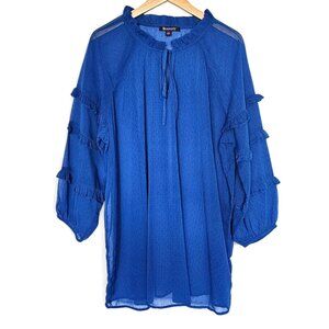 Vintage Roamans Blouse Size 22W‎ Blue Black Polka Dot Sheer Ruffle Sleeve Top